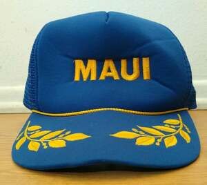 Vintage Maui Hawaii Blue And Yellow Trucker Snap Back Hat Good Leaf